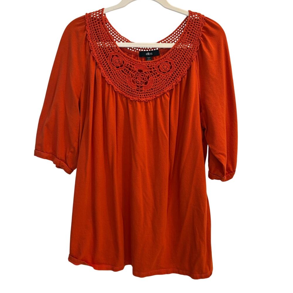 Ellos Orange Crochet Lace Knit Peasant Blouse Boho Top Plus Size 18 / 20
